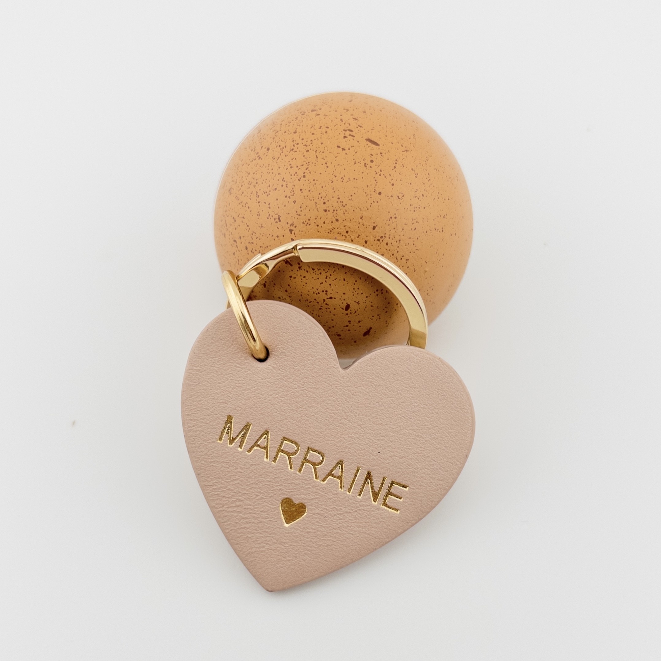 PORTE CLES CUIR COEUR MARRAINE - ROSE GOLD