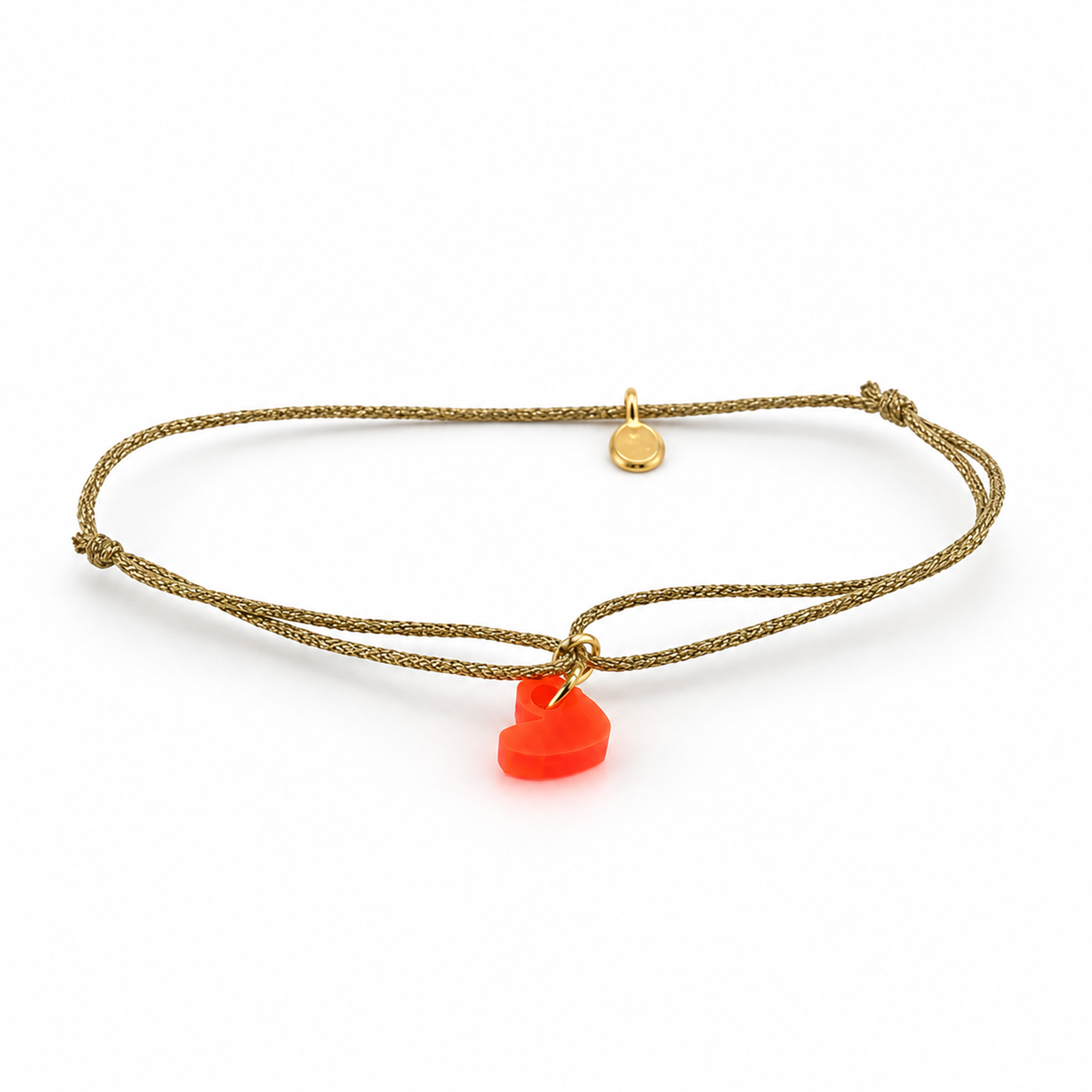 Œufs bracelet coulissant Cœur Grenadine orange – cordon pailleté doré et plaqué or