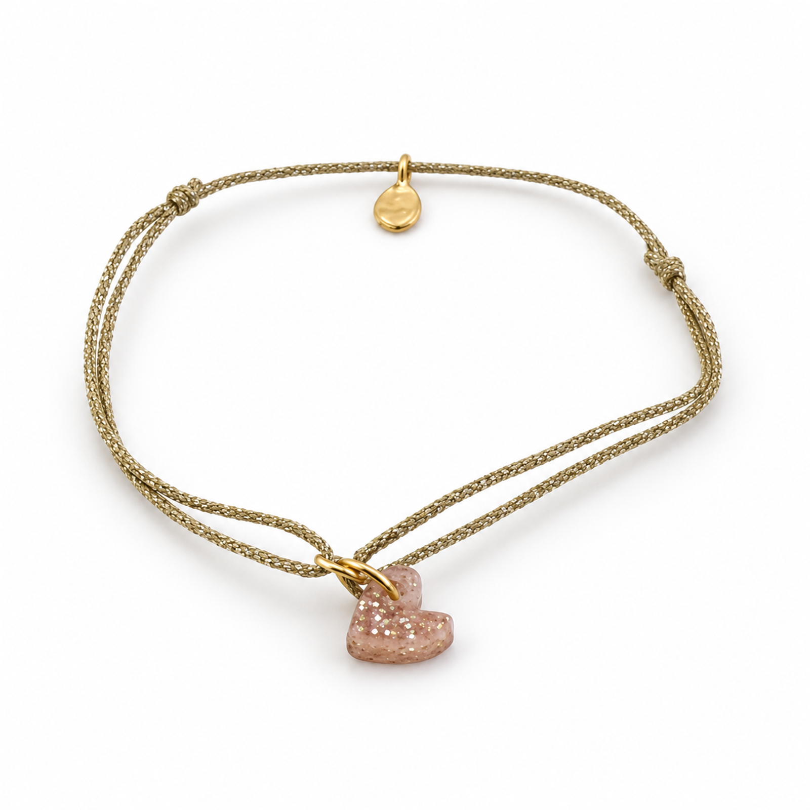 Œufs bracelet coulissant Cœur Grenadine pailleté – cordon pailleté doré et plaqué or