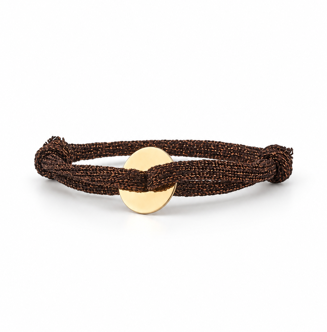 Œufs bracelet coulissant Halo Chocolat avec cible ronde en plaqué or