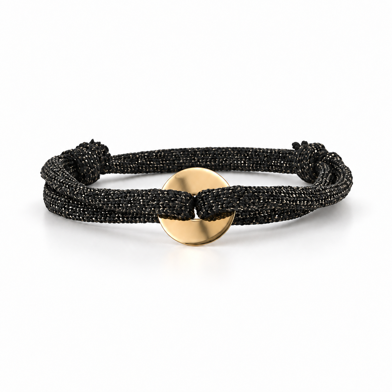 Œufs bracelet coulissant Halo Noir avec cible ronde en plaqué or