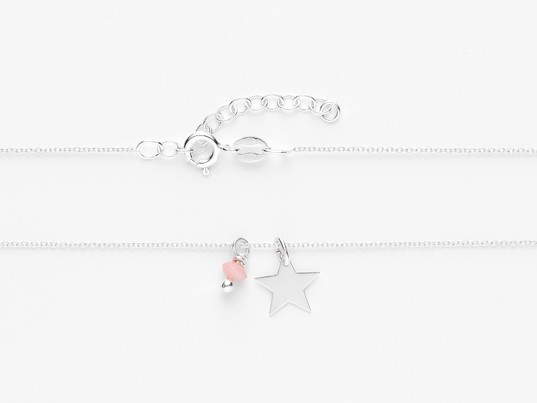 OEUF COLLIER ETOILE EN ARGENT 925 ET SA PIERRE SEMI-PRÉCIEUSE ROSE 