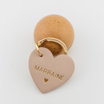 PORTE CLES CUIR COEUR MARRAINE - ROSE GOLD